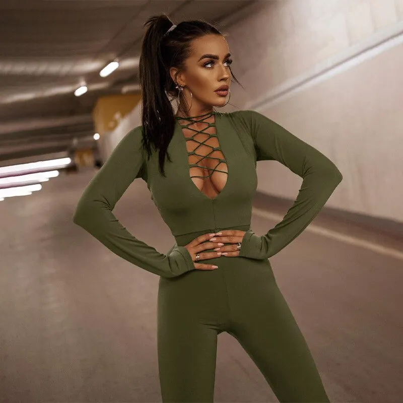 znbbw Autumn Hollow Out Black Jumpsuits Women Green Long Sleeve Bodycon Jumpsuit Winter One Piece Sexy Club Outfits For Women - Image 8