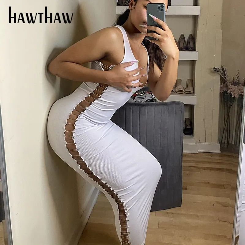 Znbbw Women Summer Sleeveless V Neck Hollow Out Soild Color Bodycon Pencil Dress Sundress 2023 Female Clothing Streetwear - Image 2