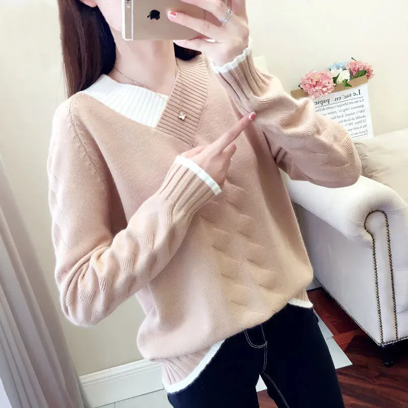 Znbbw Women's Sweaters Knitting Pullover 2024 New Autumn Winter Casual Loose Striped V-neck Knitted Sweater Female Pullovers Tops - Image 12