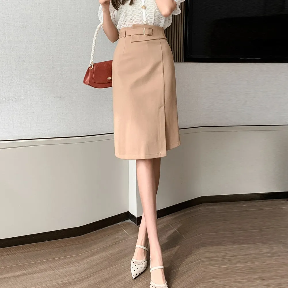 Znbbw Women Straight Skirts Vintage Korean Fashion Office Lady OL Style Stretch High Waist Wrap Hip Midi Skirts jupe femme 0410 - Image 4