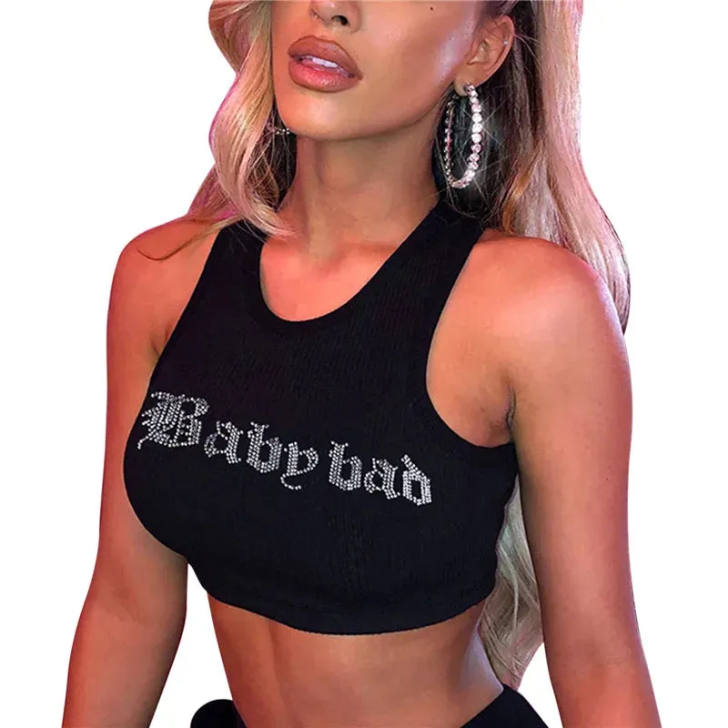 Znbbw Sparkly Rhinestone Butterfly Ribbed Tank Tops Women Summer 2024 Sexy Club Tops Harajuku Fairycore Grunge Cropped TShirts - Image 13