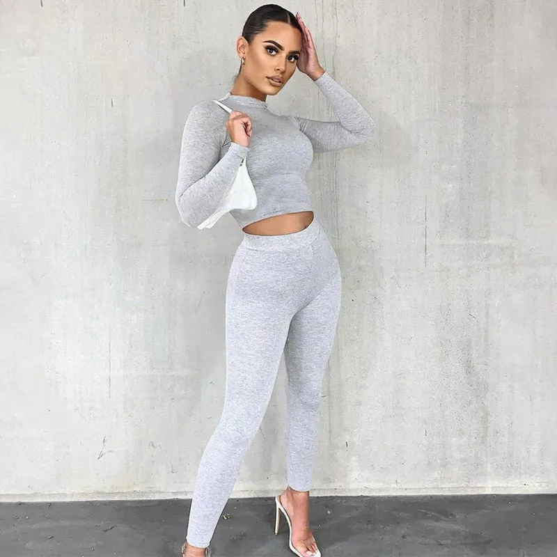 Znbbw women spring autumn long sleeve soild colorcrop tops long pant tracksuit two piece clothes suit outfits matching sets - Image 3