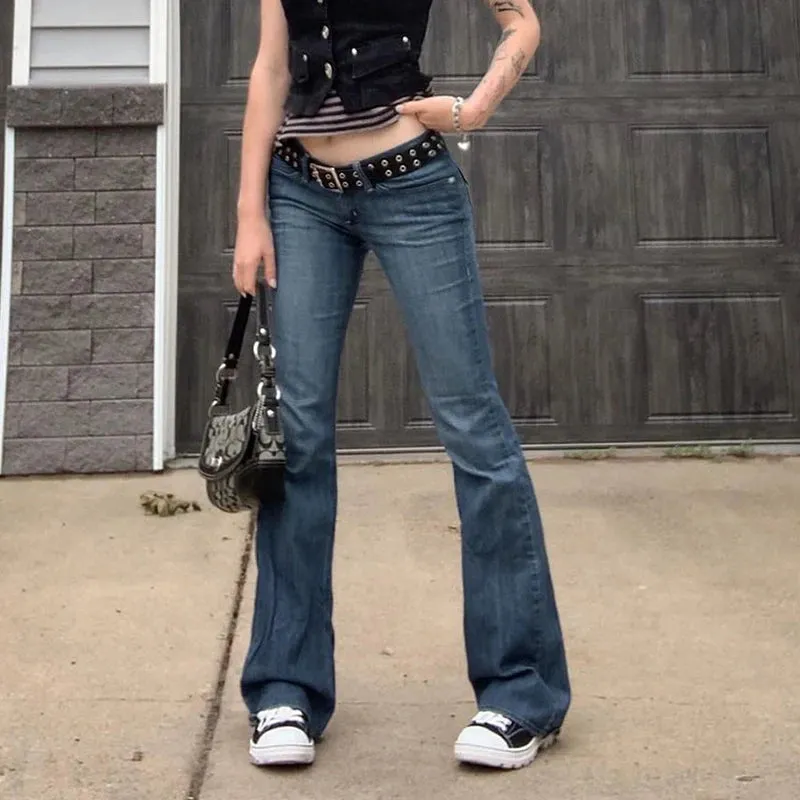 Znbbw Aesthetics Slim Low Waist Flare Pants E-girl Vintage Pockets Solid Long Pants Autumn 90s Fashion Black Trousers Streetwear - Image 5