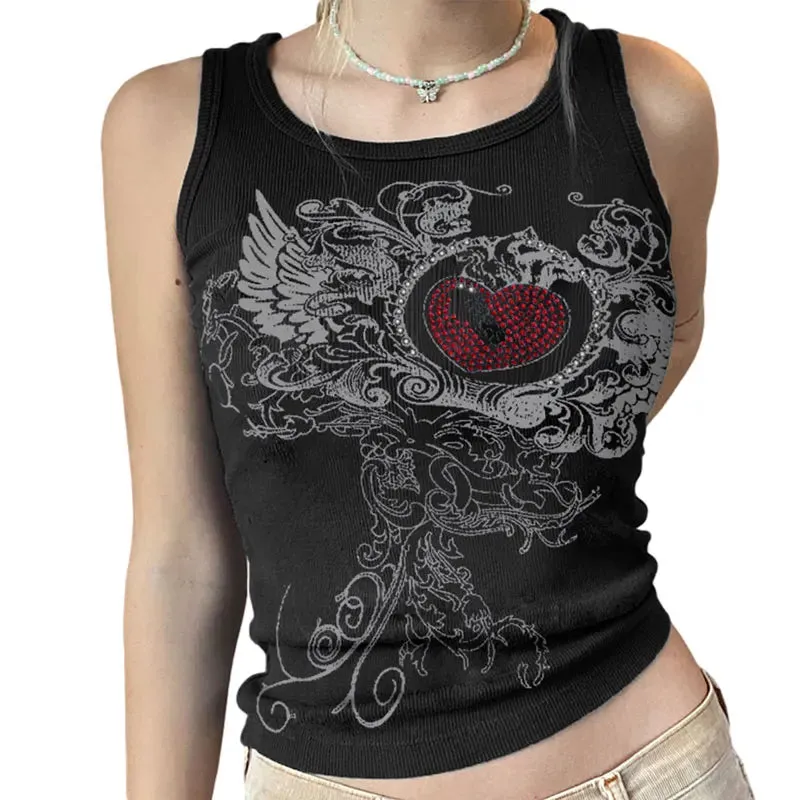 Znbbw Sparkly Rhinestone Butterfly Ribbed Tank Tops Women Summer 2024 Sexy Club Tops Harajuku Fairycore Grunge Cropped TShirts - Image 11