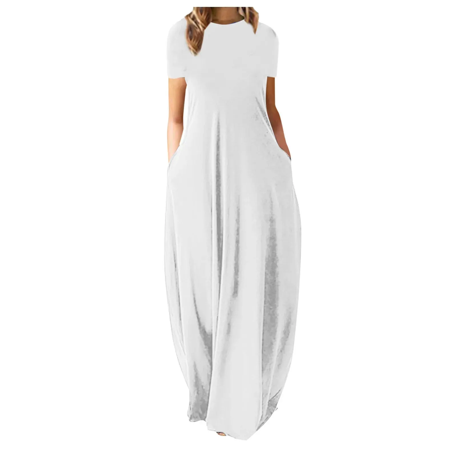 Znbbw Women's Summer Casual Dress Fashion Black Draped Long Dress Loose High Waist Short Sleeve Solid Color Maxi Dress Vestidos Mujer - Image 7