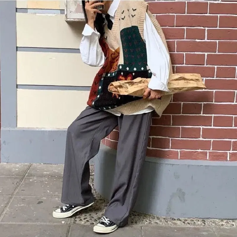 znbbw 2023 Autumn Street Style Patchowork Knit V Neck Women's Sweater Y2K Sleeveless Ladies Vest Winter Loose Female Clothing - Image 3