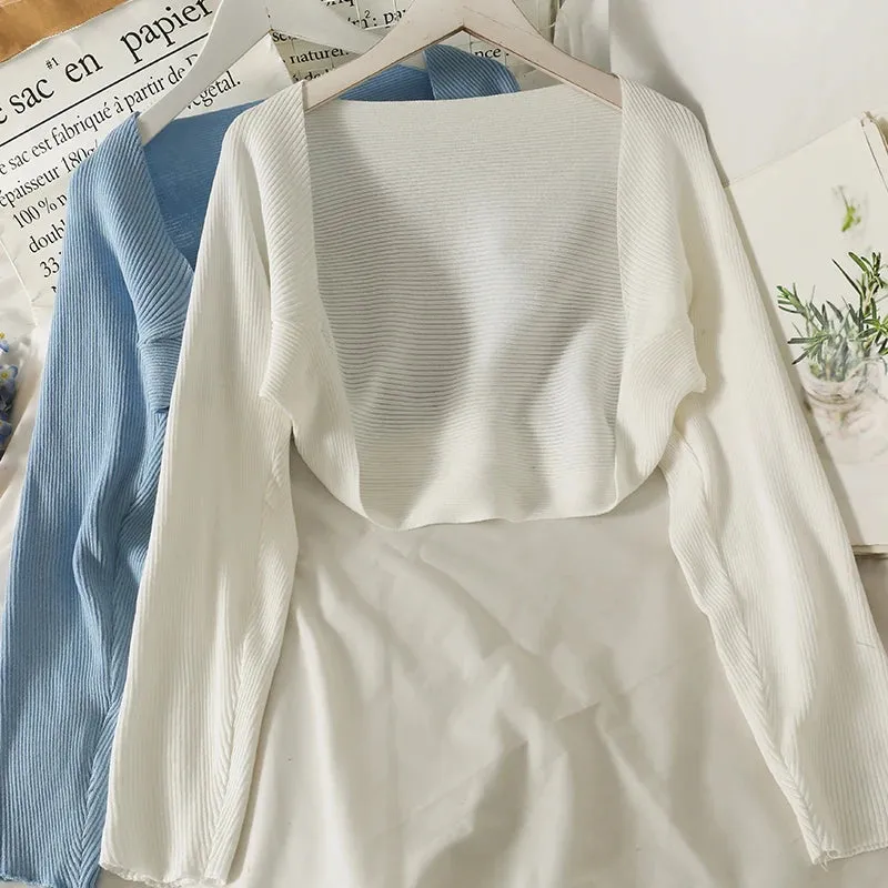 Znbbw autumn knitted cropped top 2024 new shawl long sleeve all-match sweater cardigan crop tops - Image 2