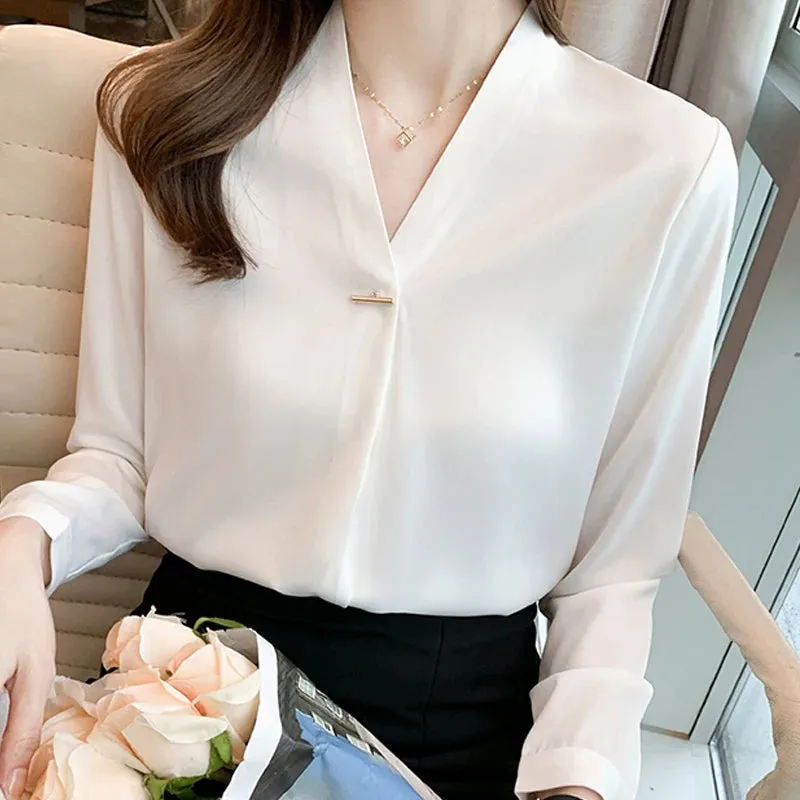 Znbbw Women V-Neck White Chiffon Blouse Blouse Shirt Tops Long Sleeve Blouse Women Blusas Mujer De Moda 2023 Blouses Femme A296