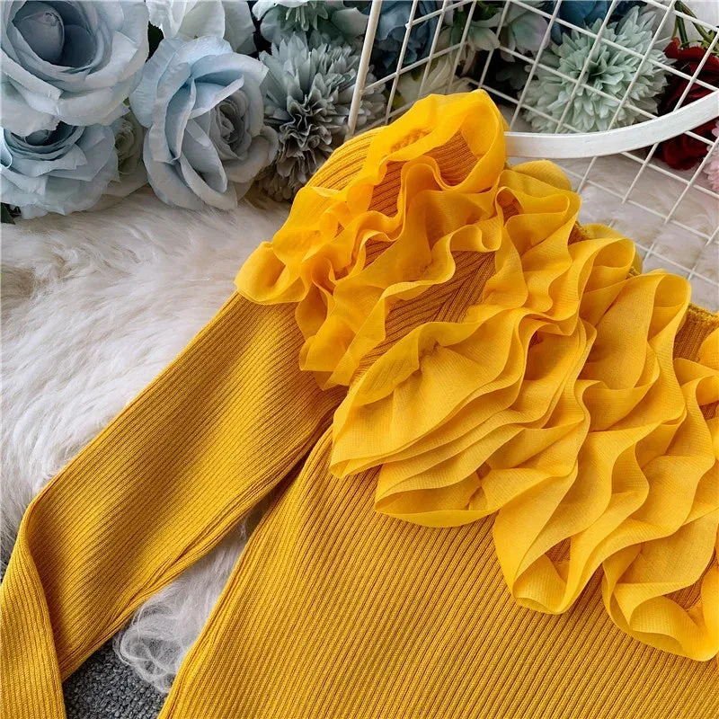 Znbbw Women Knitting Full Sleeve Patchwork Sweaters Pullovers Girls Slim Floral Knitted Knitwear Tops GTA014 - Image 2