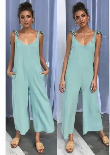 Znbbw Women Rompers 2024 Summer new Ladies Casual Clothes Loose Linen Cotton Jumpsuit Sleeveless Backless Playsuit Trousers Overalls - Image 3