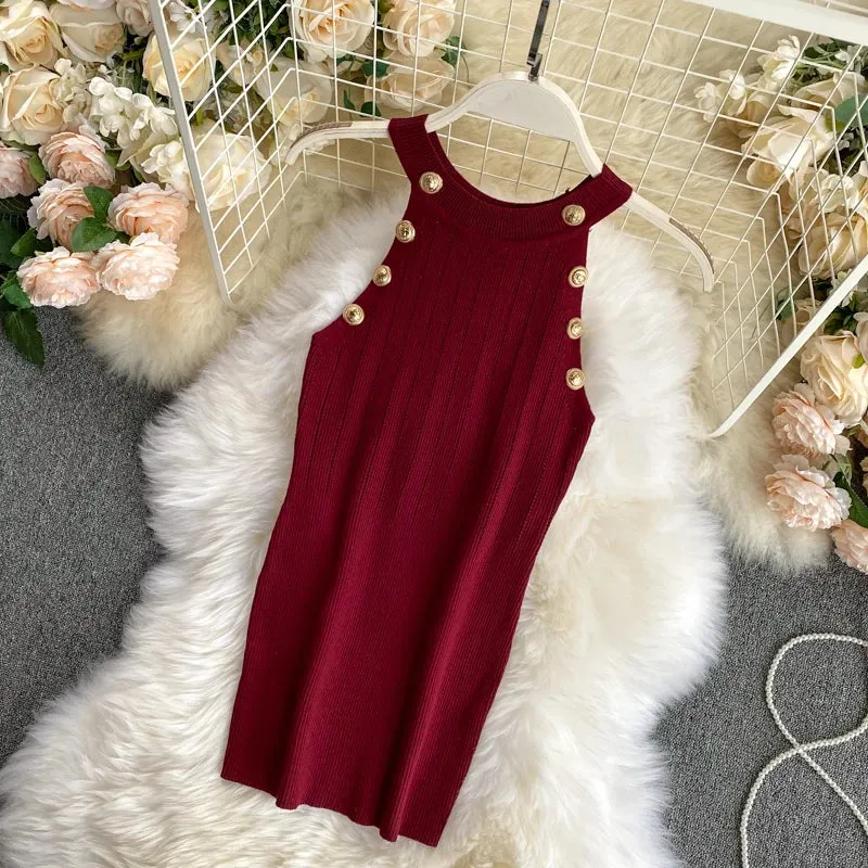 Znbbw Women's Knitting O-neck Off-shoulder Tank Tops Female Bodycon Knitted Buttons Camisole Sleeveless Tee shirts Women - Image 13