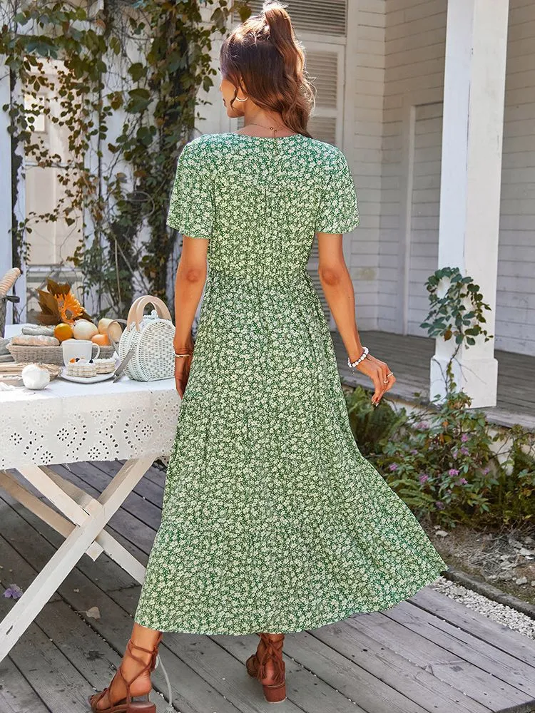 Znbbw Women's Dress 2023 New Button Up Floral Print Boho Dresses Women V-Neck Casual Loose Split Maxi Dress Vestidos Feminino - Image 2