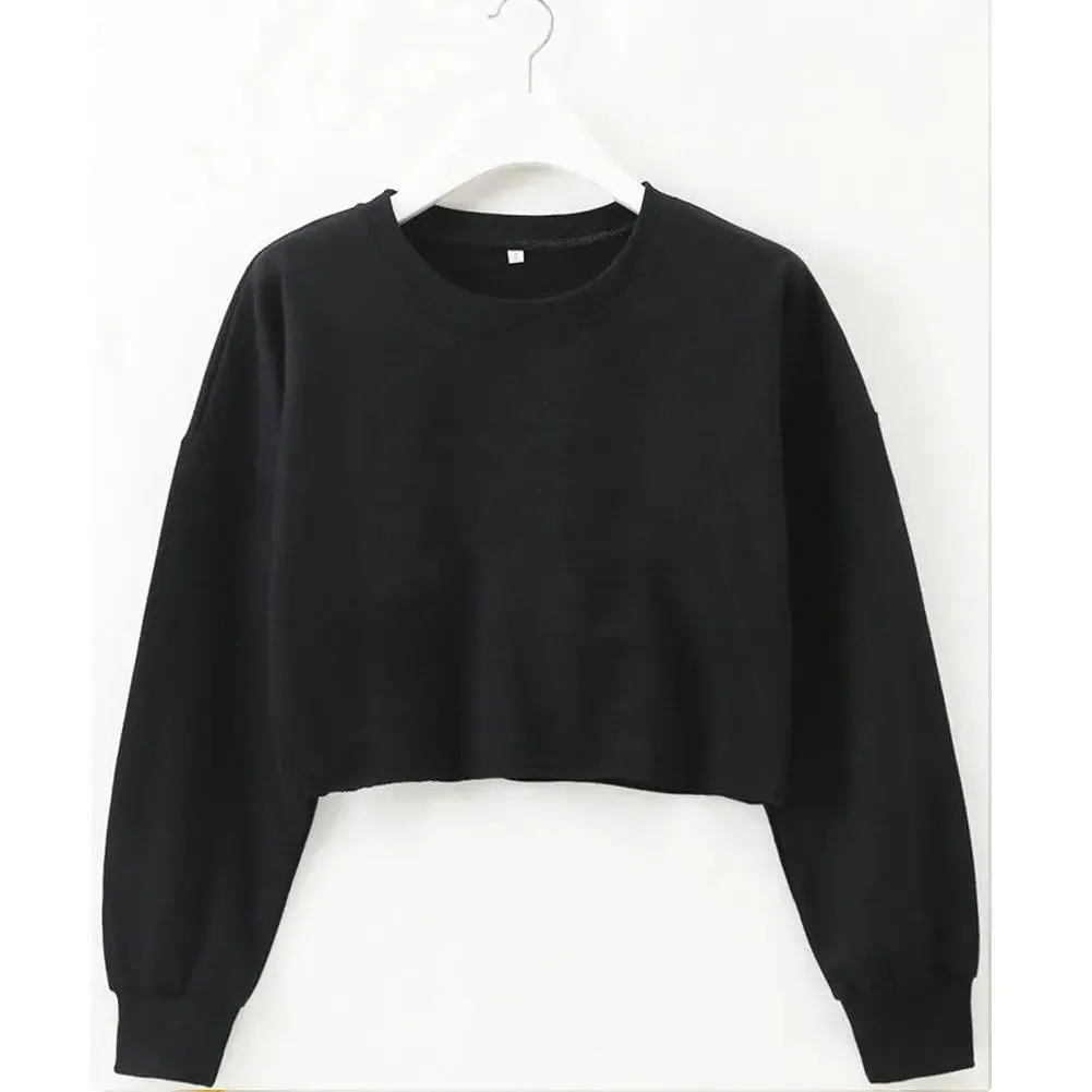 Znbbw Women Ladies Hoodies Autumn Long Sleeve Loose Hoodies Casual Crop Tops Solid - Image 2