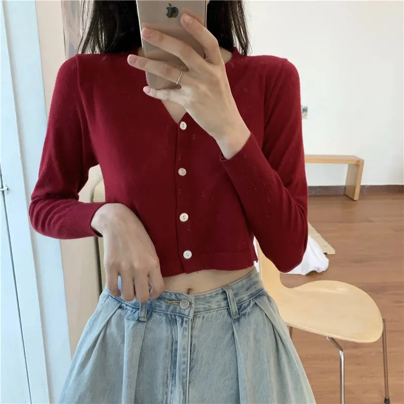 Znbbw Women V-Neck Knitted Casual Short Sweaters Cardigans Lady Full Sleeve Thin Cardigan Outwear Crop Top for Female - Image 6