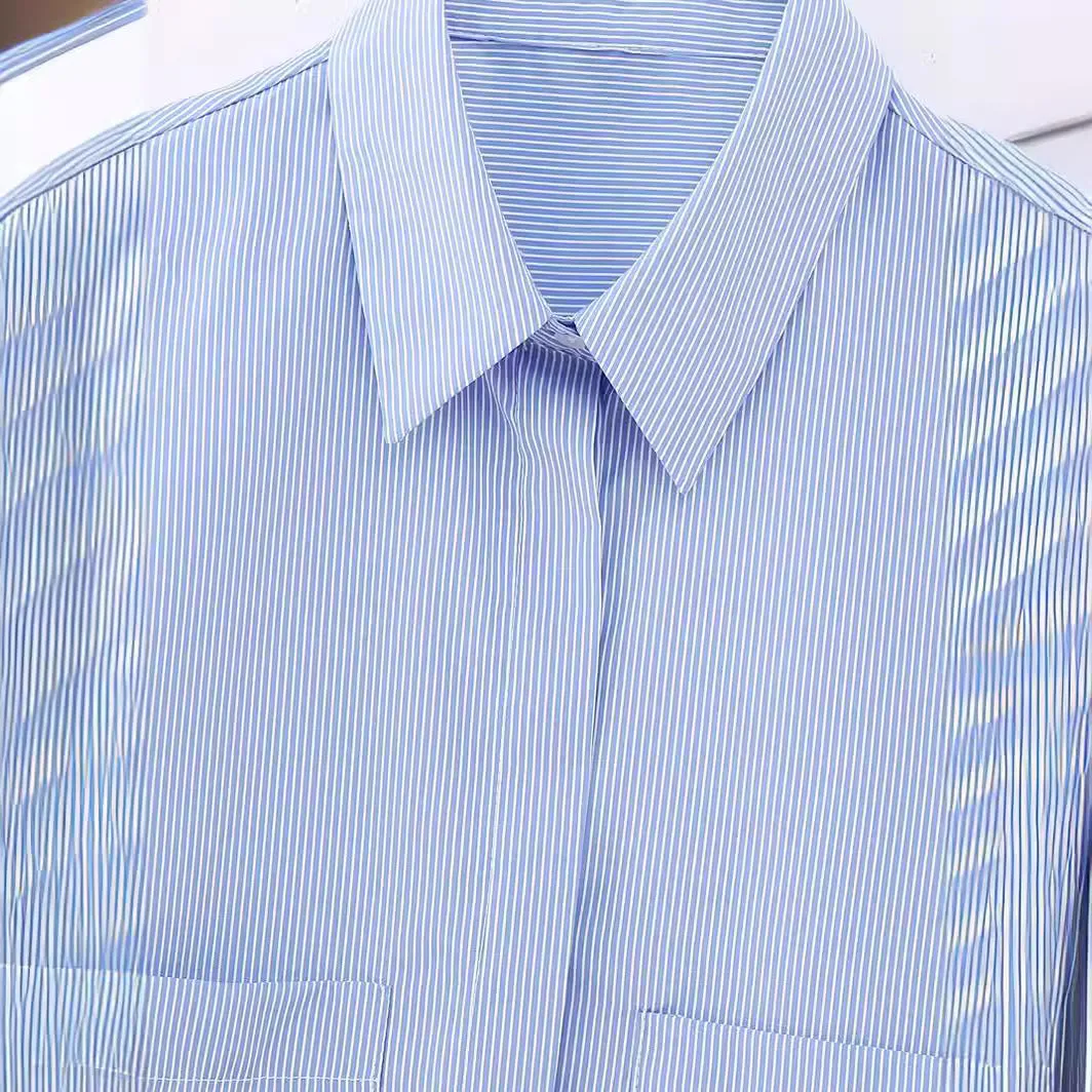 Znbbw Women's Wear New Striped Poplin Short Shirt 3615180 - Image 5