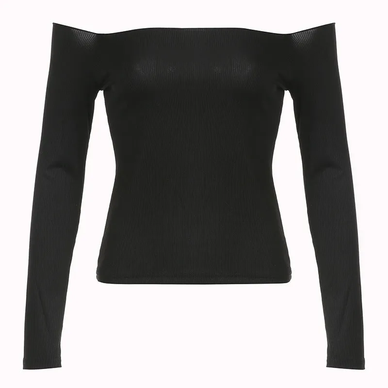 Ins Style Basic Simple Solid Color T-Shirt With Bare Shoulder And Bottom 2025 New Temperament Age-Reducing Blouse