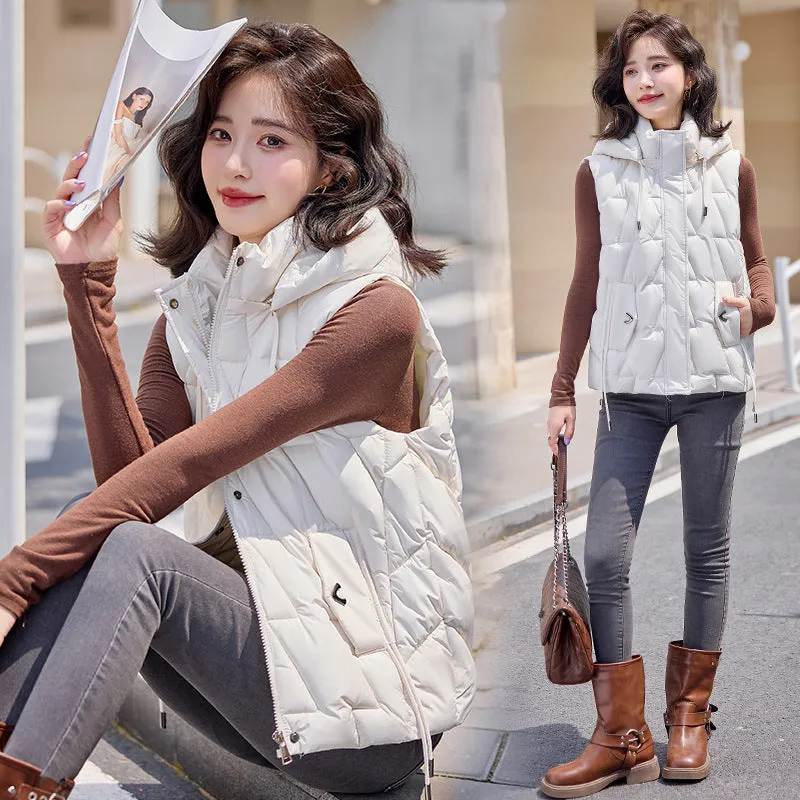 Cotton Vest Female Autumn Winter 2024 New Korean Version Vest Stand Collar Short Horse Clip All-Padded Clothes Vest Coat - Image 4