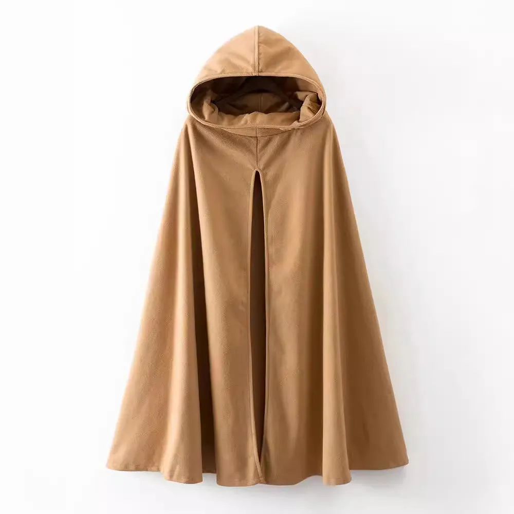 Znbbw And Winter 2024 New Women's Front Forked Woolen Coat With Hat And Cloak - Image 4