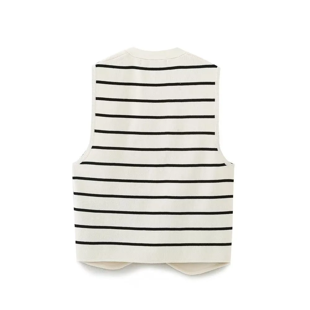 Znbbw Women's Street Fashion Urban Leisure Knitted Striped Vest Vest Sweater 3519032 - Image 4