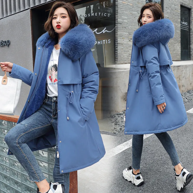 New Style To Overcome The Velvet And Thick Down Cotton Clothes Female Long Korean Version Autumn Winter Waist Hooded Cotton-Padded Jacket Cotton-Padded Jacket - Image 6
