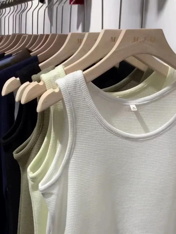 2025 Spring And Summer New Simple Waffle Halter Vest Women's Underwear Loose And Thin Solid Color Blouse - Image 10