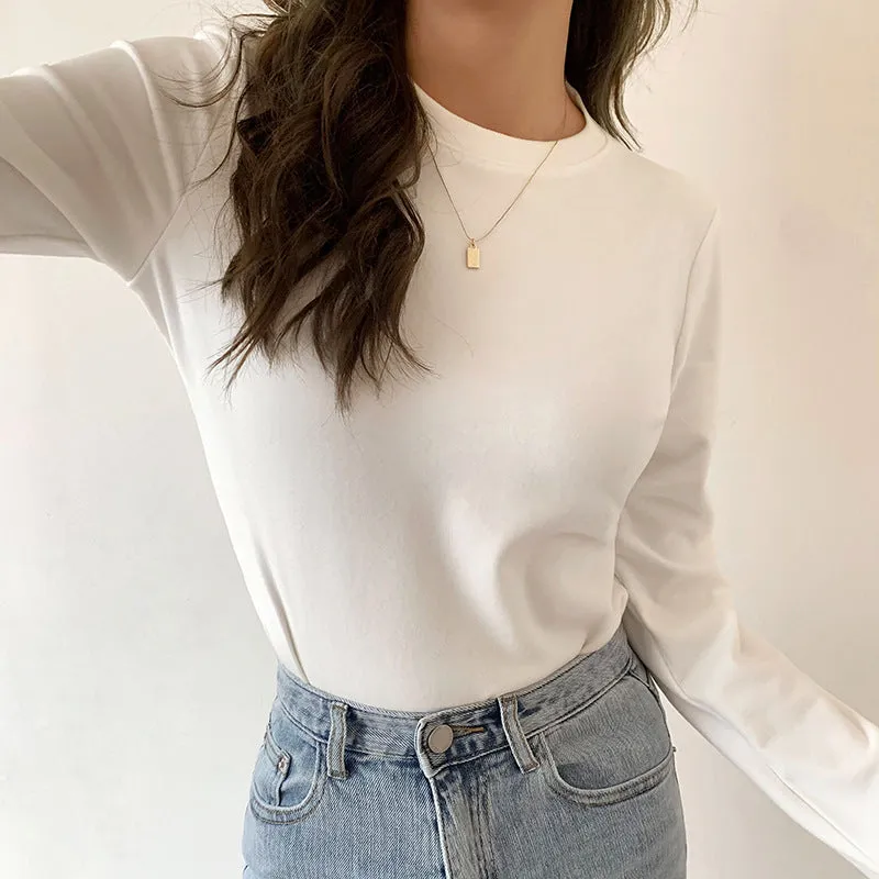 Znbbw Velvet Black Bottomed Shirt For Women To Wear A New Korean Version Of Foreign Style Round Collar Slim Long-Sleeved Sanded Wool Warm Blouse In Autumn And Winter - Image 10