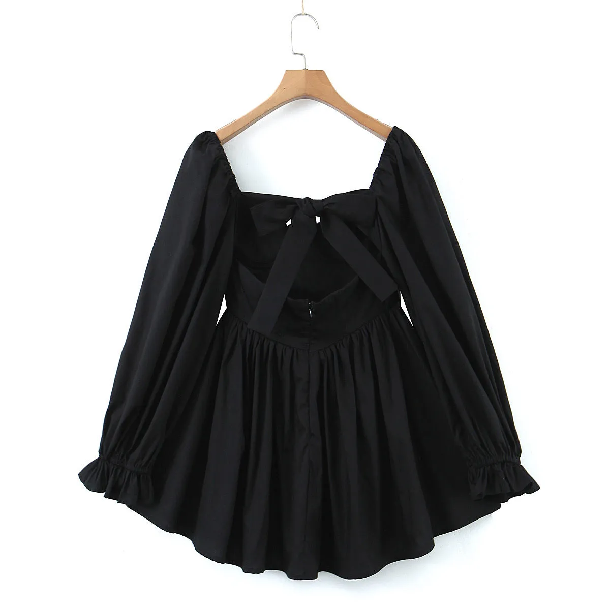 Znbbw And Winter New Three-Dimensional Steel Trap Chest Pleated Back Long-Sleeved Dress - Image 4