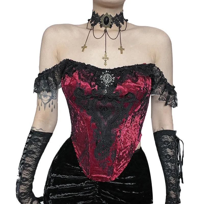 Znbbw Autumn New Dark Composite Lace Blouse Female 2024Ins Online Celebrities With The Same Waist Splicing Sling - Image 3