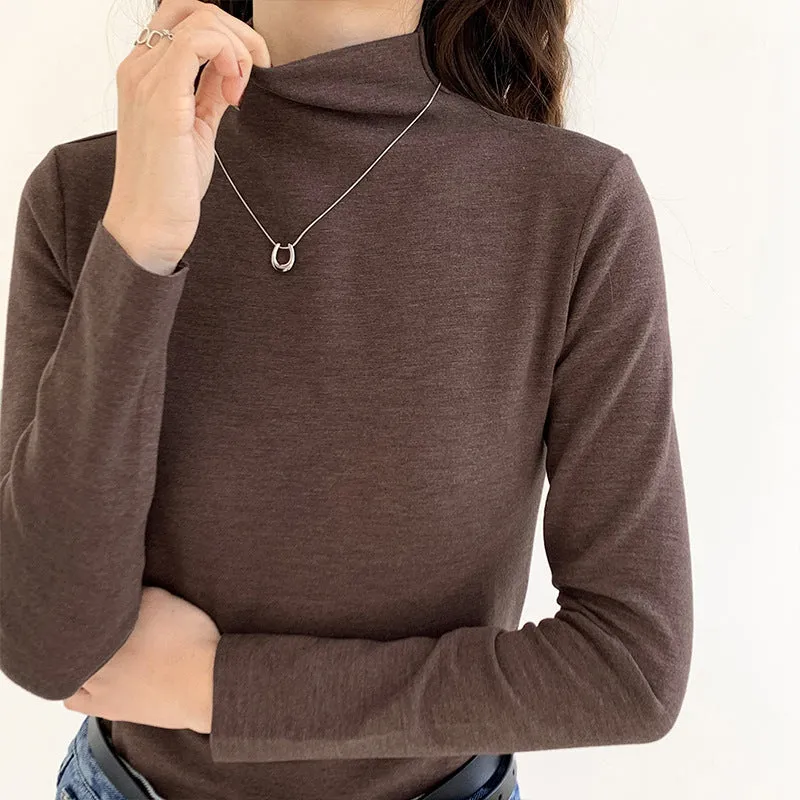 German Velvet Half-High-Necked White Bottomed Blouse In Autumn And Winter With A Standing Collar To Show A Thin And Thickened Frosted Blouse - Image 9