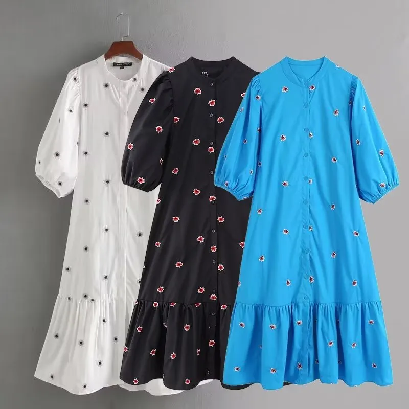 Znbbw 2024 New Simple And Generous Embroidered Flower Medium-Length Dress 4786067 - Image 7