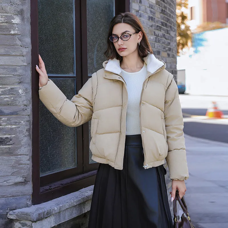 Cotton-Padded Jacket Women's New Winter Removable Sleeves Cotton-Padded Clothes Warm And Thick Loose Cotton-Padded Jacket Hooded Bread Coat - Image 3