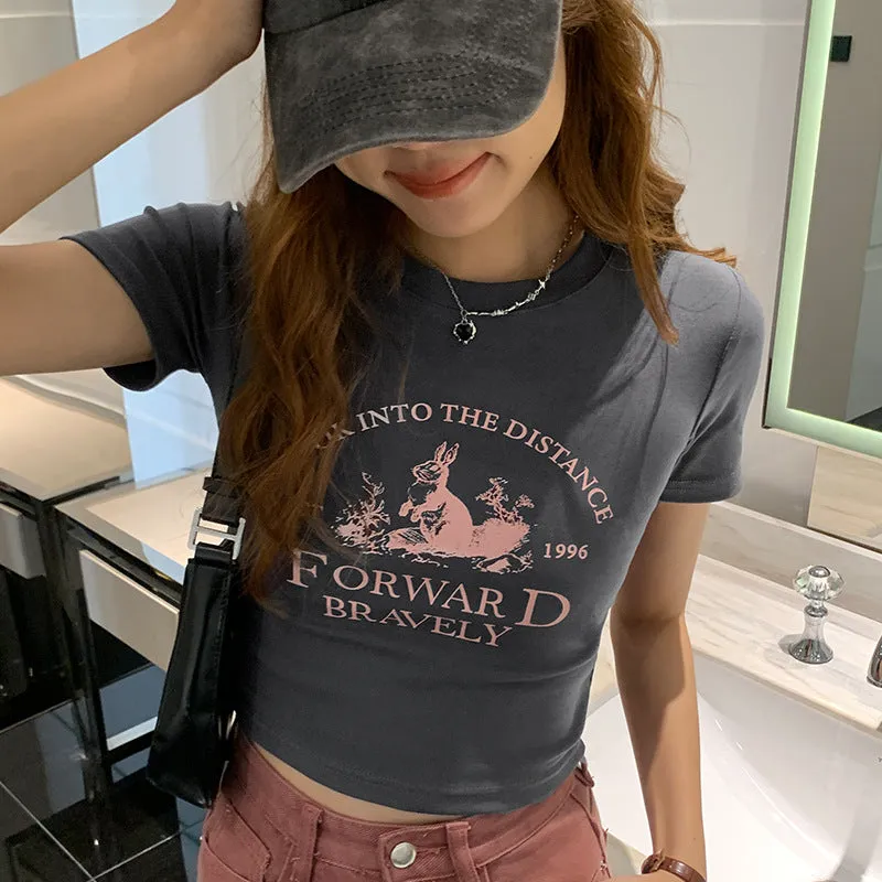 White Shoulder Short-Sleeved T-Shirt Female Designer Spice Girl Style Slim Summer T-Shirt Tight Short T-Shirt - Image 3