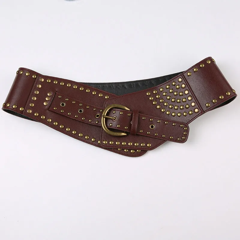 Retro Corns Personality Leather Wide Belt Cool Punk Rivet Splicing Decoration 2025 Summer New Girls - Image 2