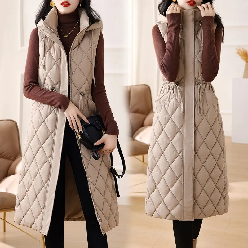 Long Down Cotton Vest Female 2024 New Winter Slim Foreign Style Over The Knee Vest Horse Clip Plus Thick Coat - Image 4