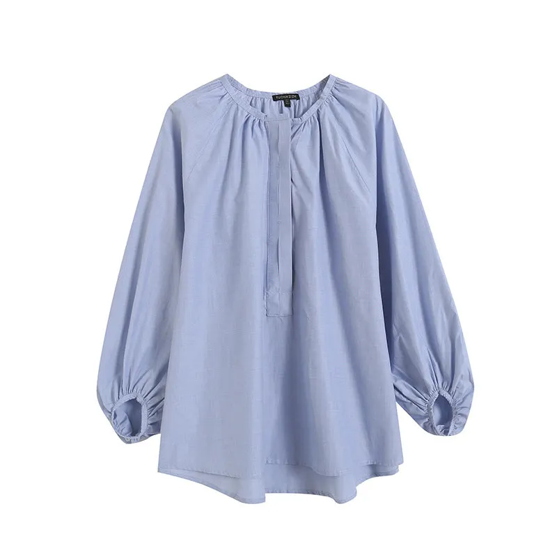Znbbw New French Commuter Style Girl's Bubble Sleeve Round Collar Shirt In Spring
