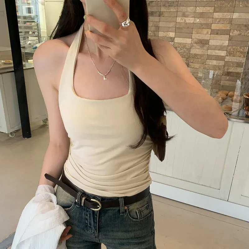 Sexy Hot Girls Wear Necks, Chest Pads, Suspenders, Vests, Spring And Summer, New Folds, Waist Shorts, Sleeveless Tops. - Image 2