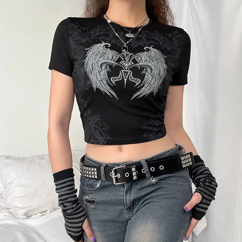 2024 Street Fashion Women's Wear Solid Color Round Collar Printing Slim Short Sexy T-Shirt Trend - Image 5
