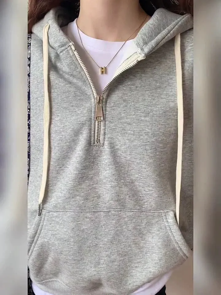 Short Style Gray Hooded Hoodie In Autumn And Winter 2025 - Image 8