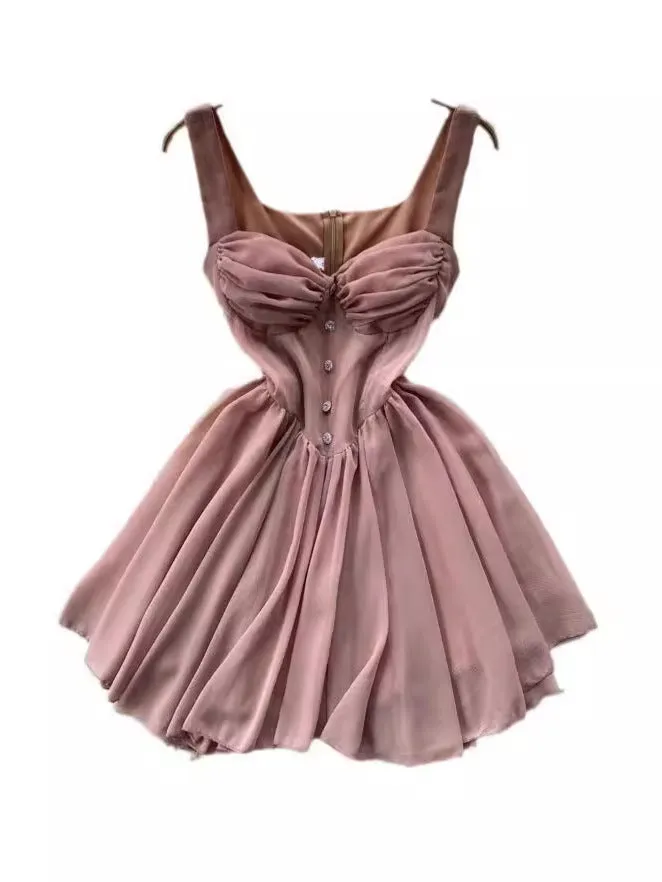 Znbbw And Spicy Girls First Love Chest Halter Skirt French Small Man With High Waist And Thin Fluffy Dress Summer - Image 3