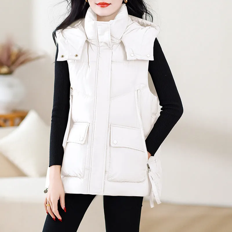 Cotton Vest Female 2024 Autumn And Winter New Korean Version Loose Vest Wearing Vest Collar Horse Clip Thick Jacket - Image 2