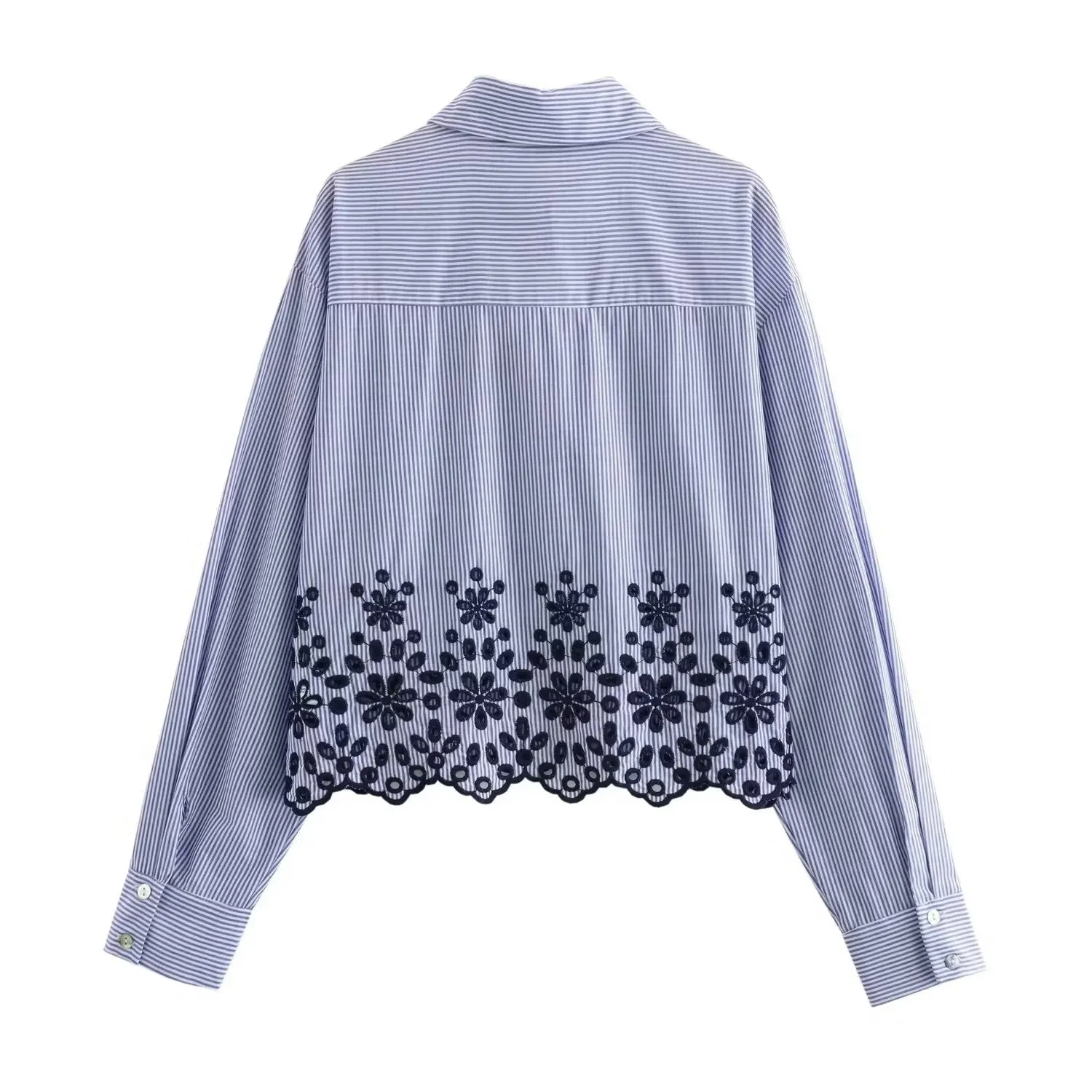 Znbbw Spring Style Hollowed-Out Embroidered Striped Shirt 3211994