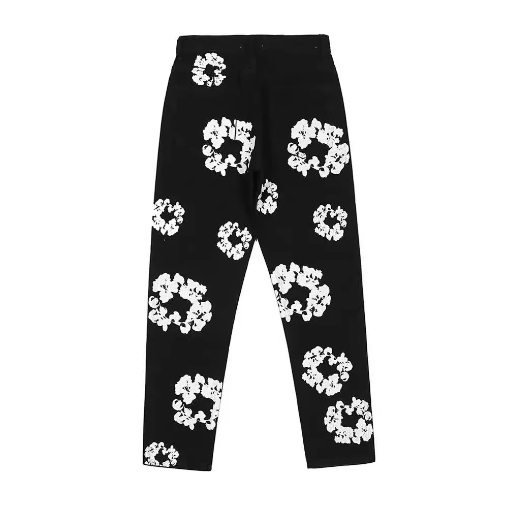 Znbbw Year's Popular Black Printed Jeans Y2K Fashion Loose Fit Wide Leg Offset Casual Pants - Image 2