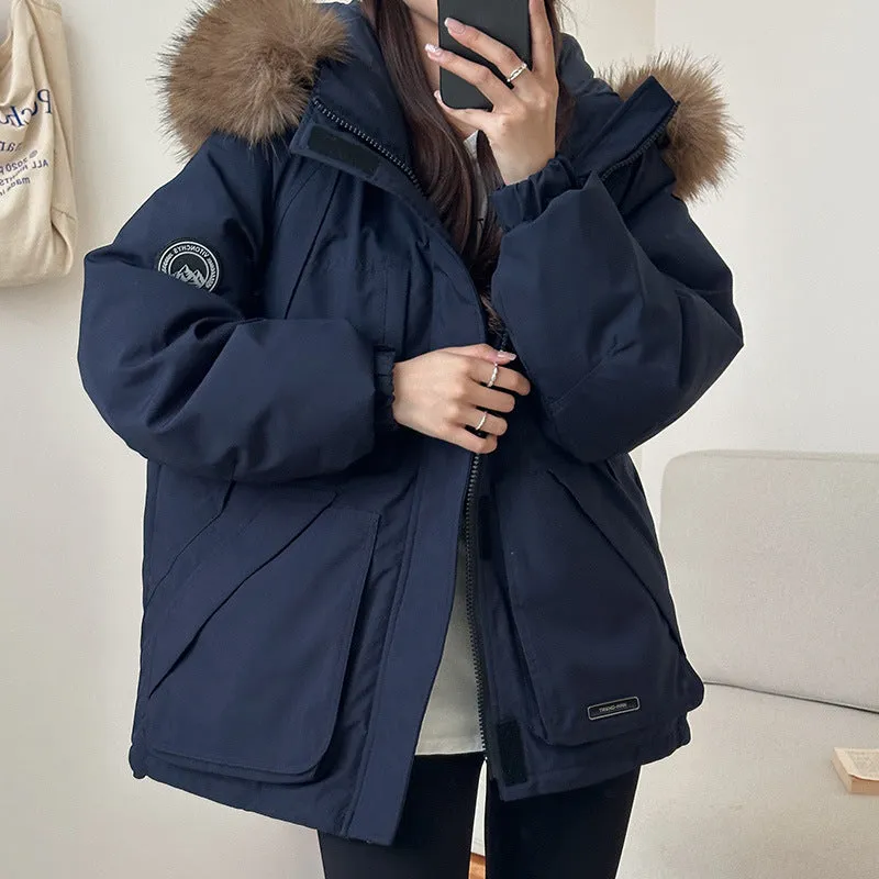 Jacket Female Winter New 2024 Small Couples Overalls Down Cotton Suit Big Wool Collar Pie To Overcome The Thick Coat - Image 5