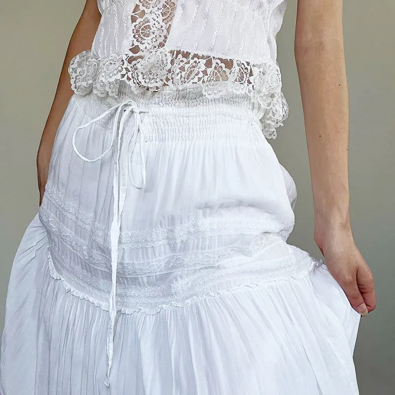 Lace Stitching All Kinds Of Thin Rope Tie White Skirt 2025 Temperament Simple Half Skirt In Early Autumn - Image 2