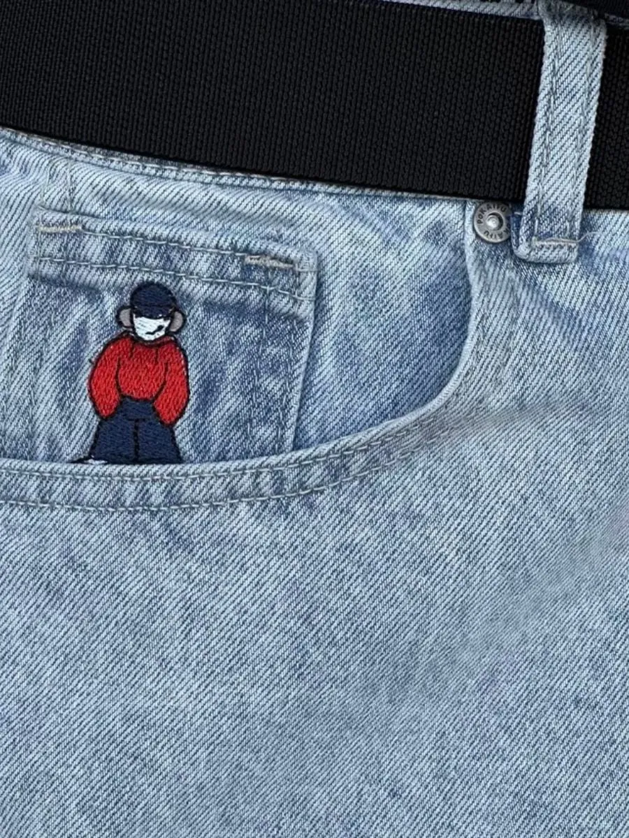 Znbbw New Y2K Hip Hop Skateboard Loose Pokaifu Cartoon Embroidery Leisure