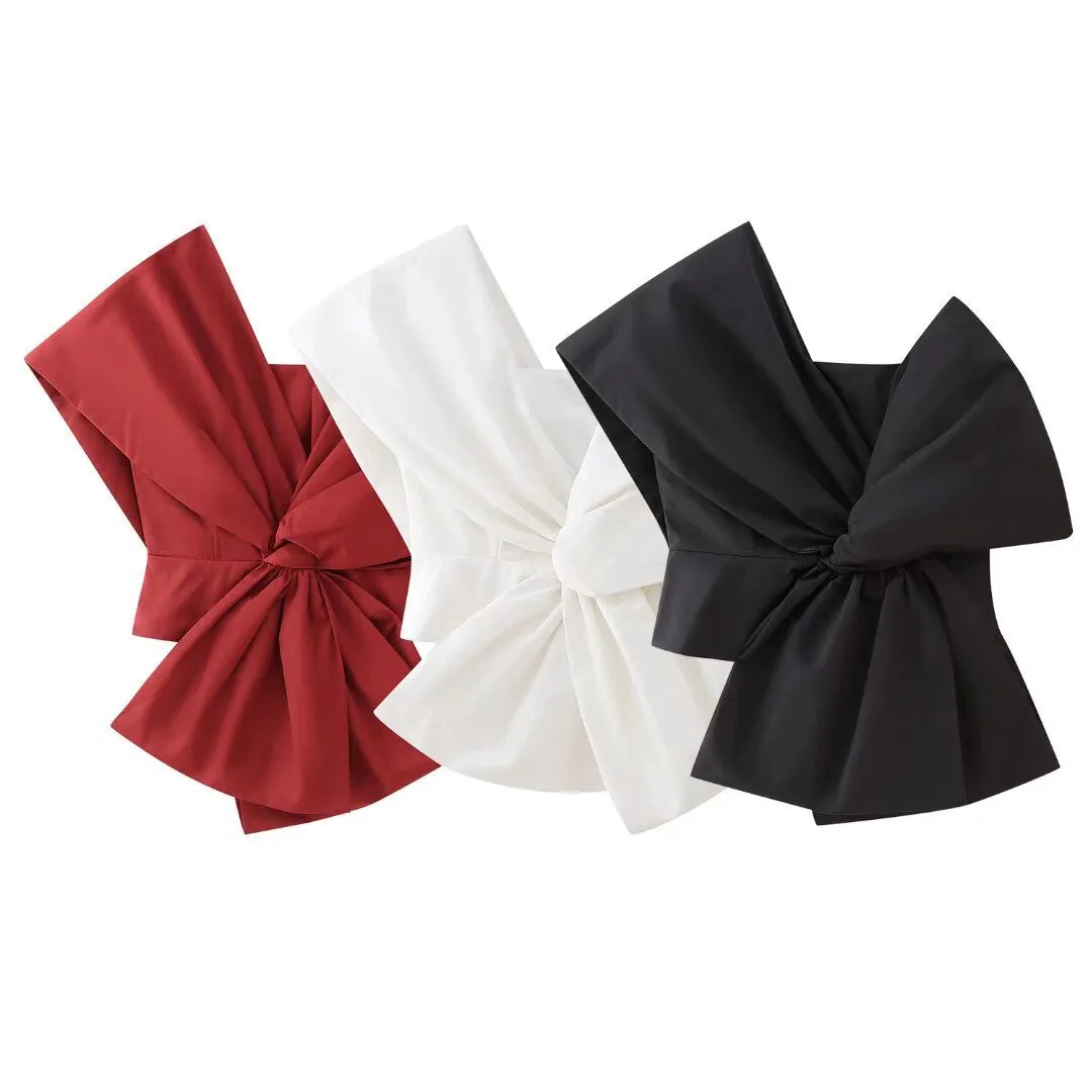 Znbbw Autumn Style Bowtie Asymmetrical Collar Slim Blouse 1210274 - Image 6