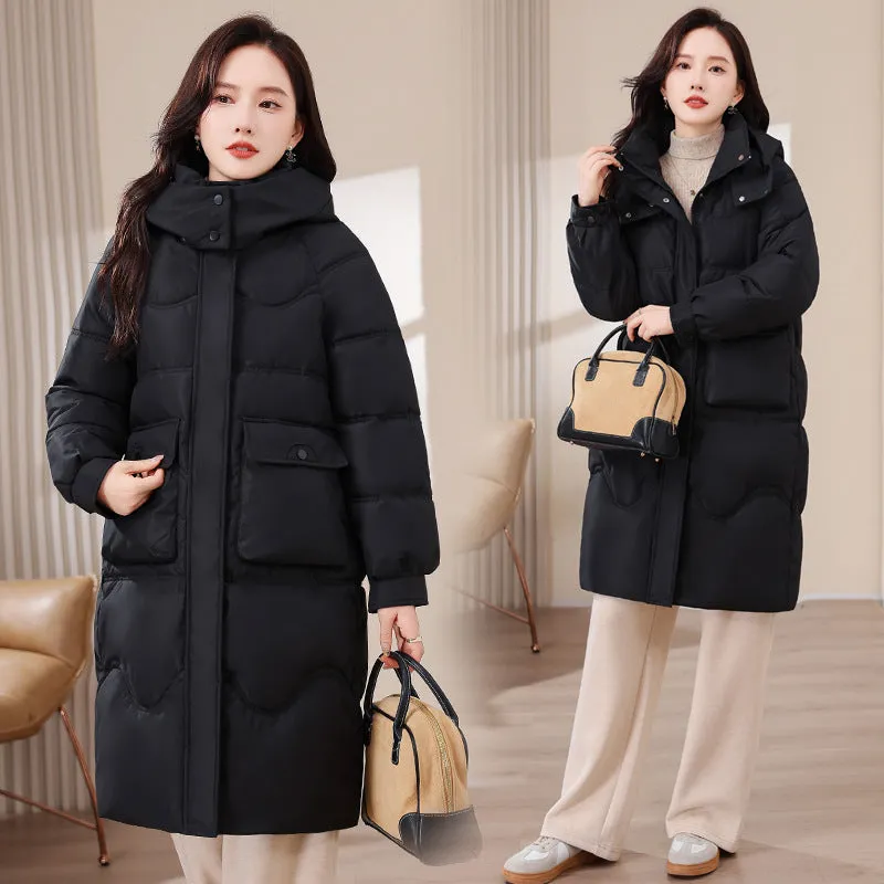 Wear Down Cotton Clothes Female Medium Long Korean Version Cotton-Padded Clothes Fat Mm280 Catties Large Size Women's Wear Thick Cotton-Padded Jacket Coat Tide - Image 4