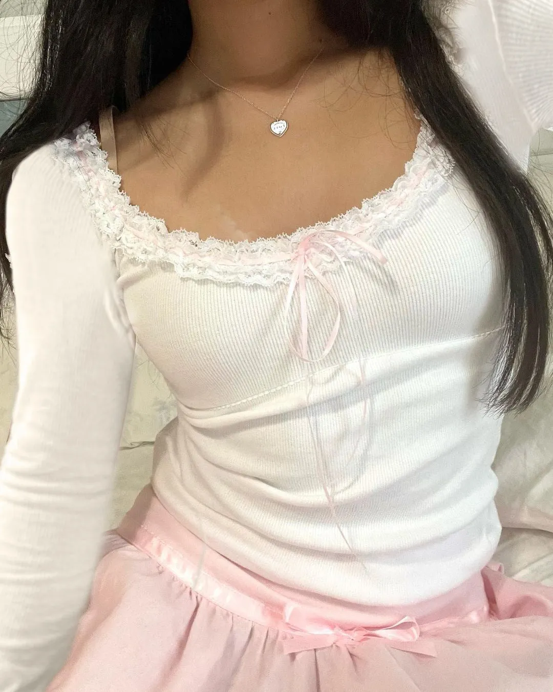 French Lace Collar, Bang Color Tie, Bow Tie, Slim, Thin Knitted Blouse, Bubble Short-Sleeved T-Shirt