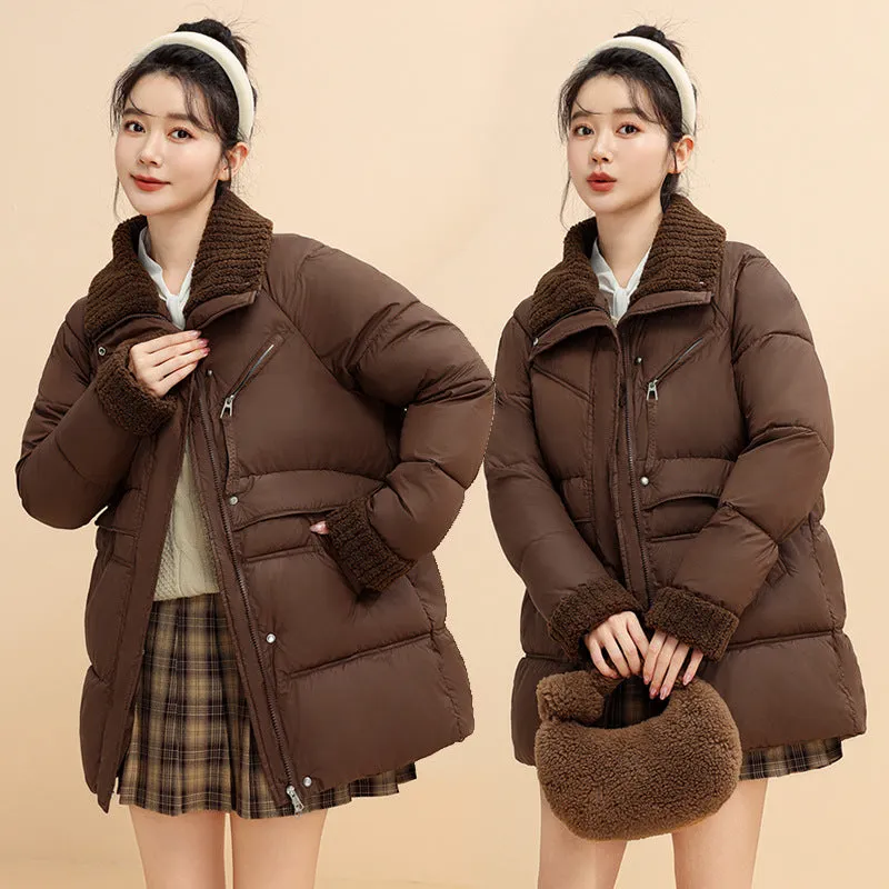 Down Cotton Jacket Female Winter 2024 New Loose Lamb Wool Collar Cotton-Padded Jacket And Thick Coat - Image 3