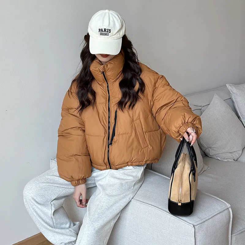 Korea Exports Cotton Clothing Women's Winter 2024 New Style Short Stand Collar Small Thick High Waist Bread Clothing - Image 2